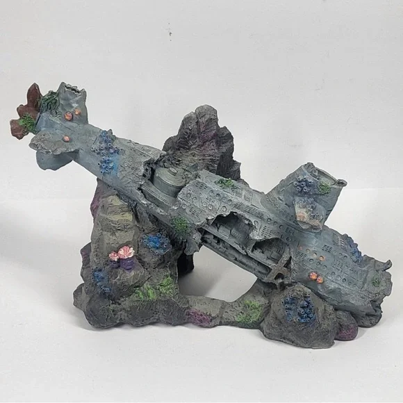 Sunken submarine shipwreck aquarium Decor Statue 12” Long