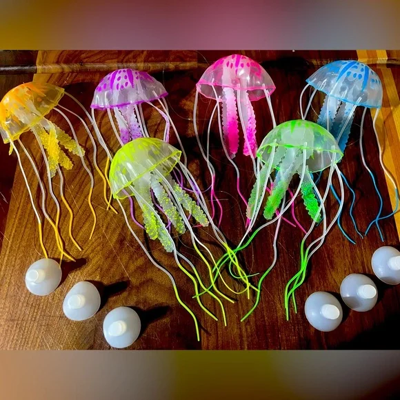 Pack of blue, purple, pink, green, yellow and orange aquarium jellyfish floats