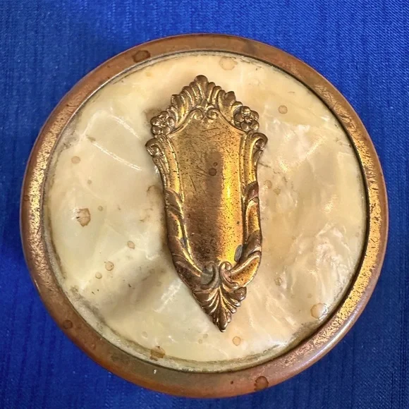 Vintage Glass Vanity Jar with Celluloid & Brass Top
