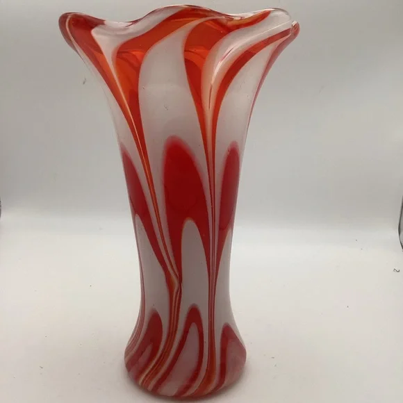 Red and White Swirl Glass Vase