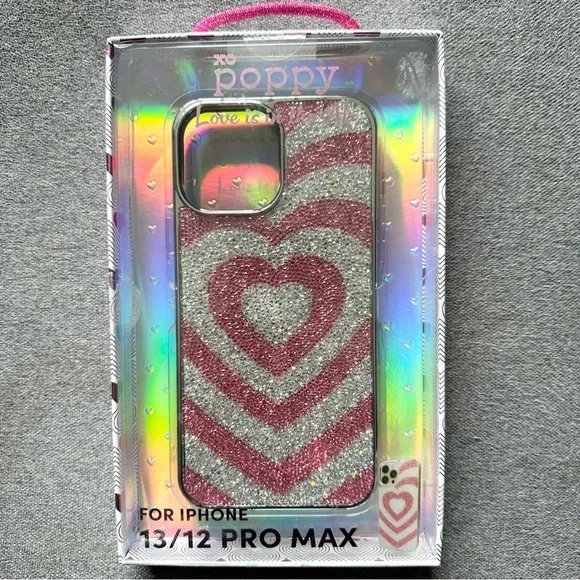 New Bling Pink Silver Rhinestone Heart iPhone 13/12 Pro Max Case‎ xo poppy