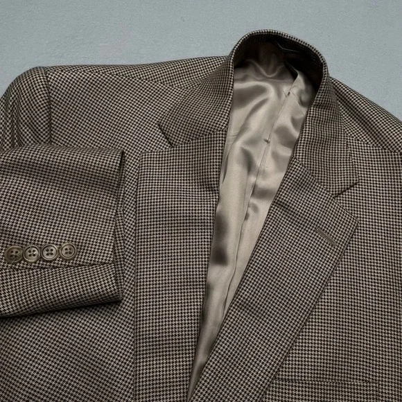 Hart Schaffner Marx Men Brown Navy Houndstooth Blazer Sport Coat Made in USA 42R