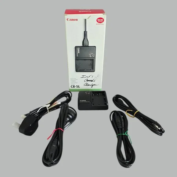 NEW! Canon CB-5L Battery Charger w/ 4 International Cords USA, Europe, etc