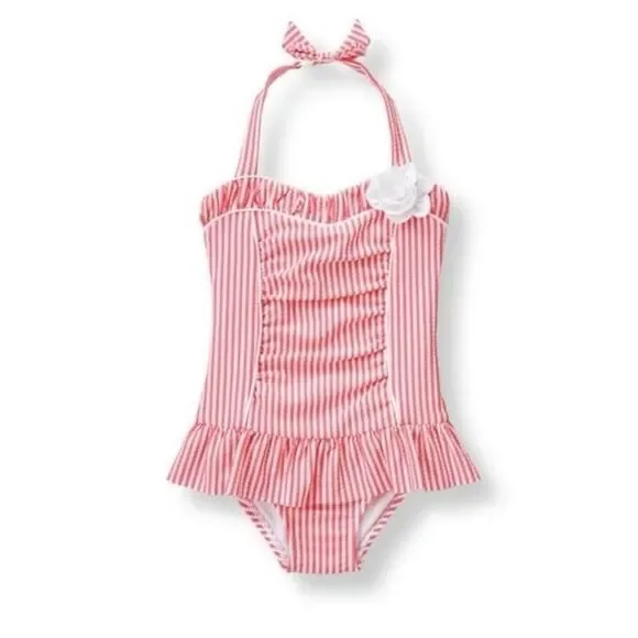 Janie & Jack Paradise Pink Seersucker One Piece Swimsuit Size 2T