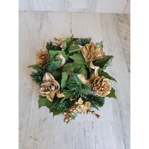 Rustic miniature wreath Angel Cherub Golden hanging Xmas home decor