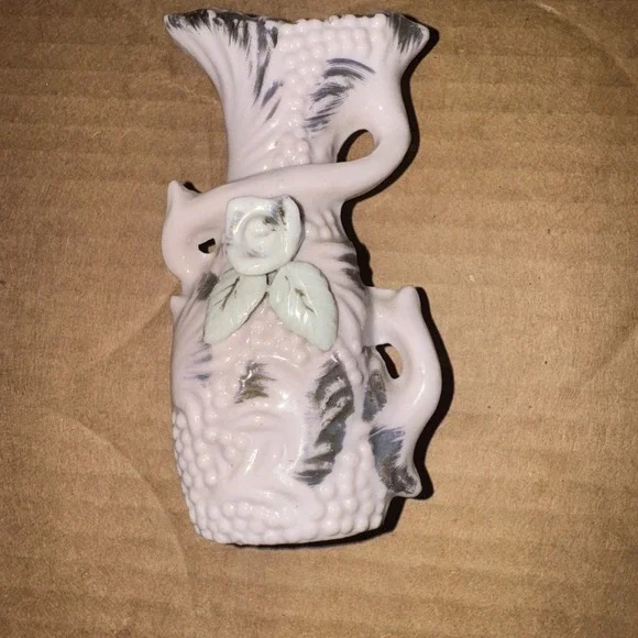 Vtg Porcelain Miniature Vase Hand‎ Painted Floral Cherub Designs MCM 4.25