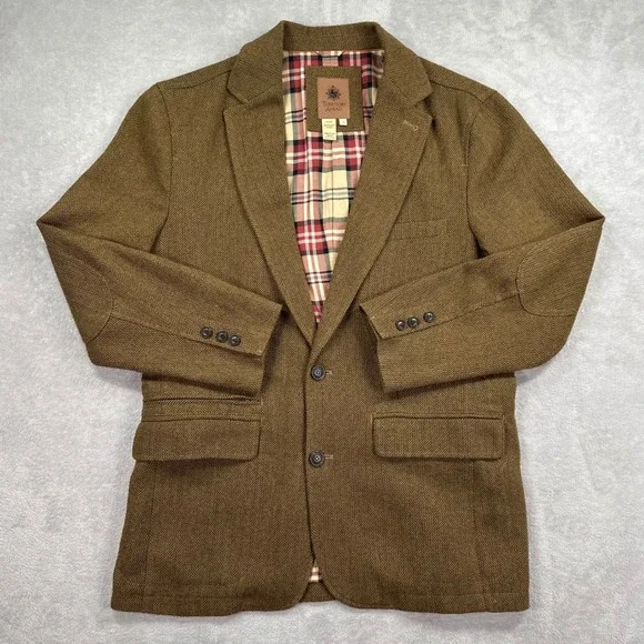 Territory Ahead Blazer Mens Medium Brown Herringbone Wool Blend Elbow Patches
