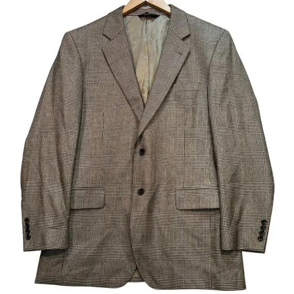Jos. A. Bank Men's Silk 2 Button Sport Coat Long Sleeve Sz R41 Brown Plaid