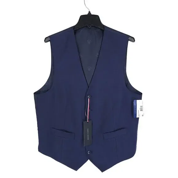 Tommy Hilfiger Mens Modern Fit Linen Suit Vest Sz Medium Navy Blue Solid NWT