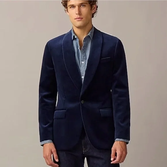 NWOT J Crew Ludlow Navy Blue Velvet Party Blazer Dinner Jacket Tuxedo 36R