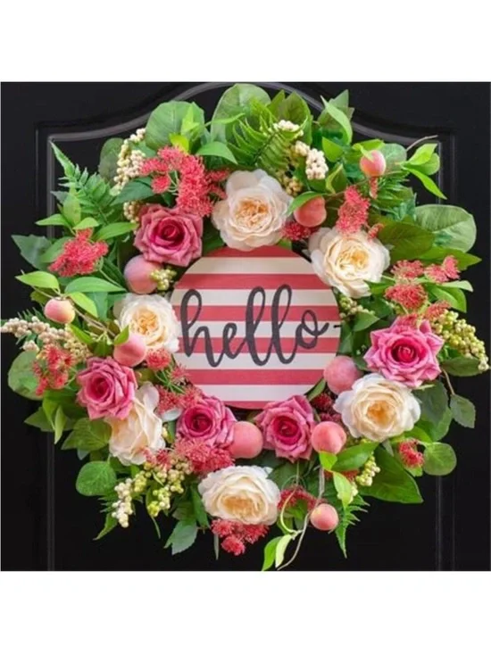 Spring Wreath Peony & Rose Floral Summer Wreath with Pink Peach, 24 Inch