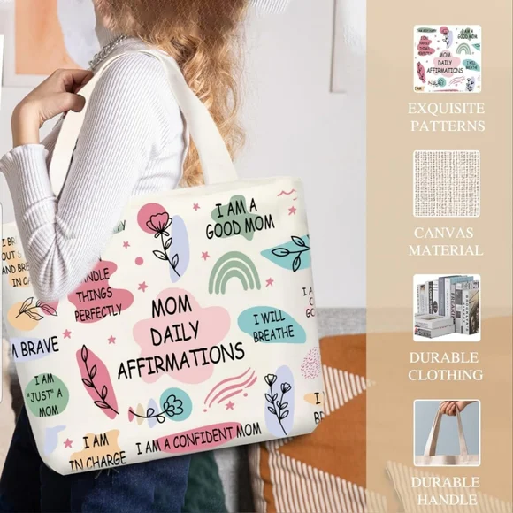 - Mom Daily Affirmations Tote & Makeup Bag Set