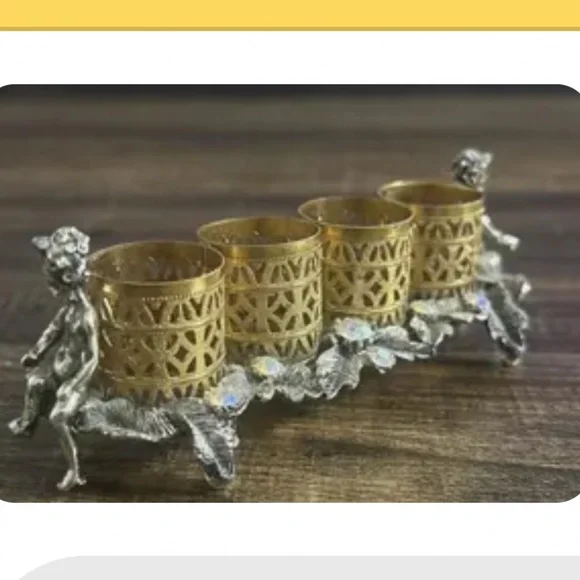 Vintage Hollywood Regency Ormolu Lipstick Holder Cherubs Filigree Vanity