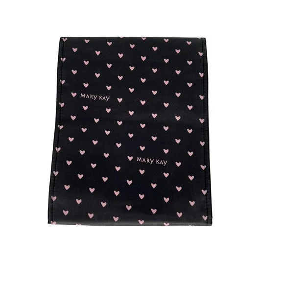 Mary Kay Black Hearts Hanging Fold Out Makeup Organizer Travel Cosmetic Bag