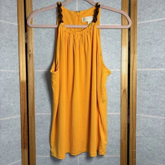 Michael Michael Kors Womens‎ Top Size M Yellow Tank Blouse Tortoise Chain Strap