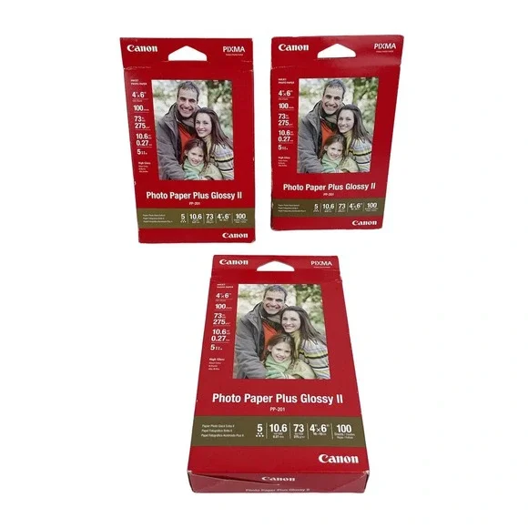 Canon Pixma PP-201 Photo Paper Plus Glossy II, 4x6 inch - 100sheets/box Lot Of 3