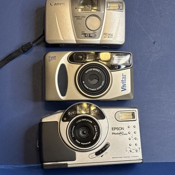 Lot of 3 Cameras – Canon BF-800, Vivitar PZ3125, Epson PhotoPC 650 – Untested