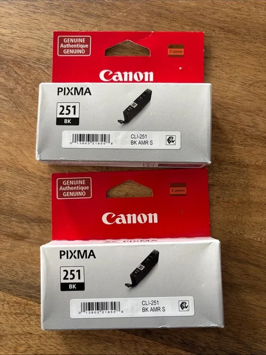 Genuine Canon Pixma 251 BK Black, New, Qty 2