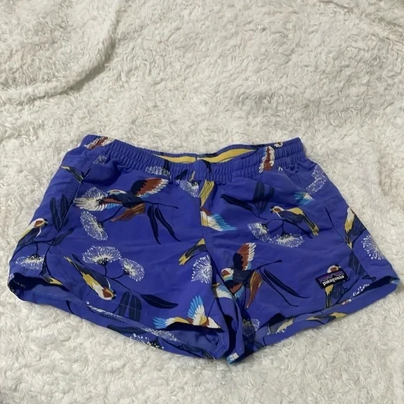 Patagonia Blue Parrot Print Shorts for kids