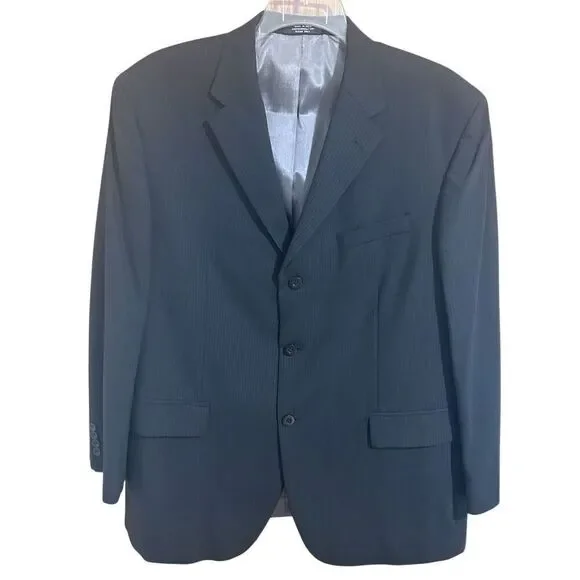 CEZANI Men's 46R 100% Wool Black Pinstripe 3-Button Suit Jacket Sport Coat Blaze