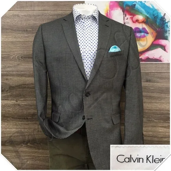 Calvin Klein Mens Blazer Sport Coat Casual Jacket Size‎ 42L Wool Silk Suit