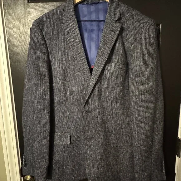Mens Ben Sherman Suit Jacket Blazer Dark Gray Blue/Red Interior