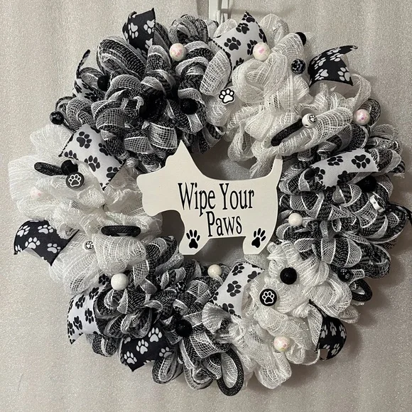 Black and White Dog Paw Wreath