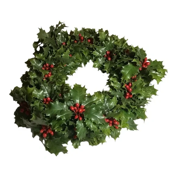 Festive Green and Red Holiday Holly Berry Plastic Wreath