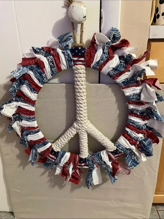 Patriotic Red White Blue Peace Wreath