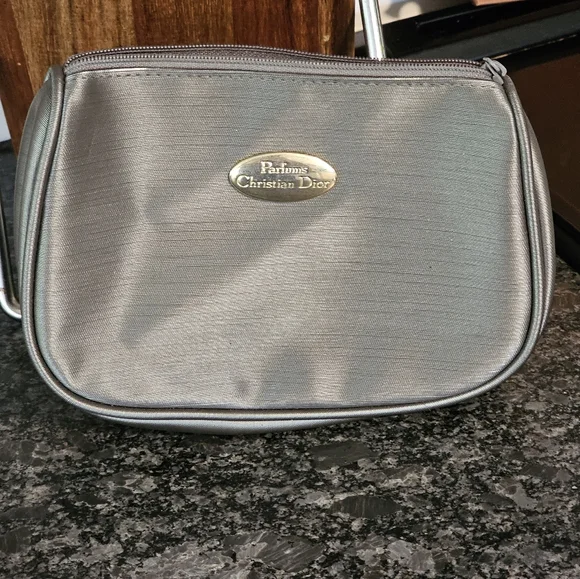 Parfums Christian Dior Bag Toiletry Pouch Make Up Cosmetic Storage Vtg Grey Gold
