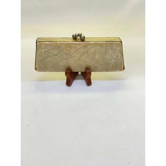 Vintage Cream Marbled Eyeglass Case With Crushed Red Velvet Liner 6 1/4