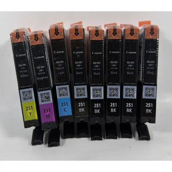 8 Canon 251 Inks - 1x Magenta 1x Yellow 1x Magenta & 5x Black - Open Box