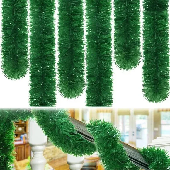 50 Feet Elegant Green Tinsel Garland - Perfect for Christmas and Weddings