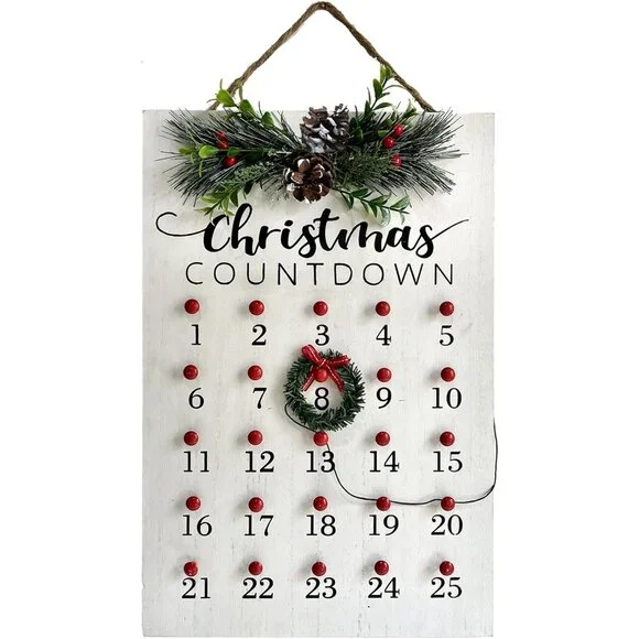 Rustic Christmas Countdown Wreath - 25 Days Advent Calendar Home Decor