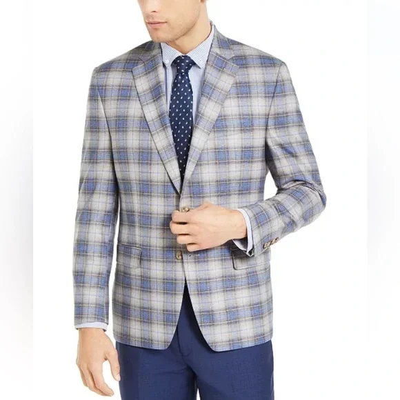 1. Lauren Ralph Lauren Classic-Fit UltraFlex Tan & Blue Plaid Sport Coat