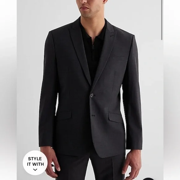 [Express] NWT Slim Charcoal Wool-Blend Modern Tech Suit Jacket