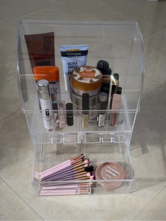 Clear Acrylic Makeup Organizer with Drawers - Transparent Cosmetic Storage Used