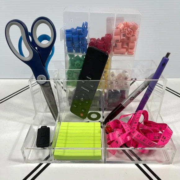 Clear Acrylic Desk Organizer 8 Compartment‎ Makeup Office Storage Caddy