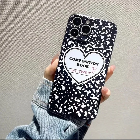 Composition Book Black Slim Case Cover Compatible with Apple iPhones