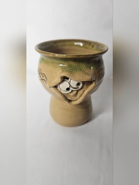 Vintage Pretty Ugly Pottery Wales Face Mug Hand Thrown Studio Art Pottery Vase