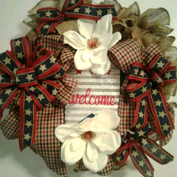 Hand Crafted Patriotic Wreath Red White Blue Wreath FINAL SALE