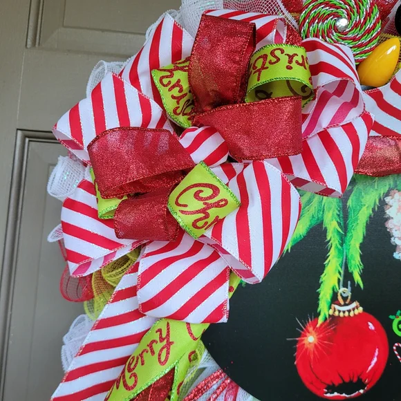 New Handmade Grinch Christmas Wreath With Jingle Bells 25 Inches