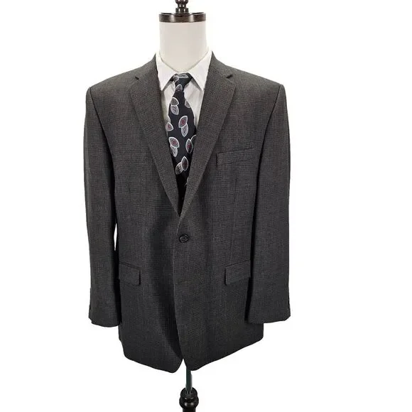 Lauren Ralph Lauren 100% Wool Tweed Blazer Sport Coat‎ Jacket Black Mens 44R EUC