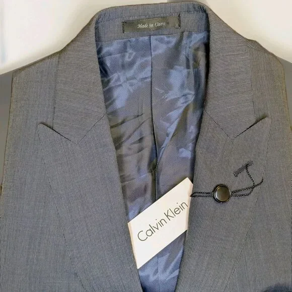 Calvin Klein Men’s Blazer 42L Navy Blue Microstripe Wool Suit Jacket Classic Fit
