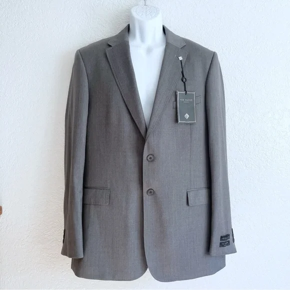 NEW Ted Baker Charcoal Debonair Plain Suit Grey Wool Blazer Modern Fit 44R