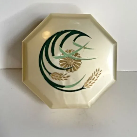 Vtg Merle Norman‎ Cosmetics Octagon Celluloid Powder Box Floral & Wheat Design