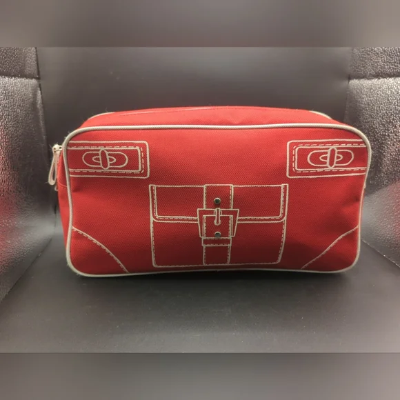 Clinique Hand Travel Makeup Bag Cosmetic Purse RED - Gently Used