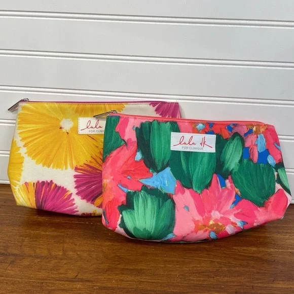 Lulu Dk Clinique Floral Printed Cosmetic Set of 2 Bags GUC