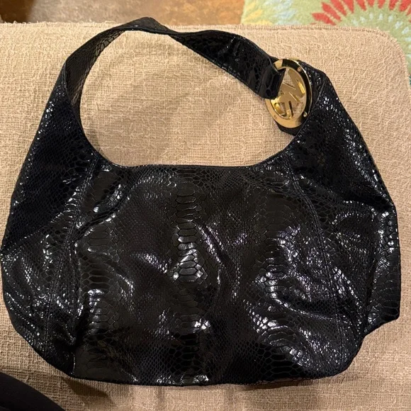 Michael Kors Black Snake Print Hobo Bag