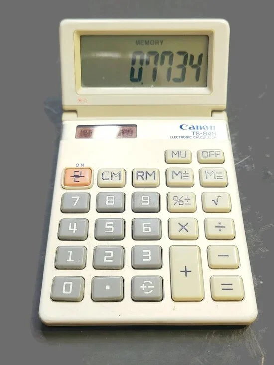Vintage Canon TS-84H Calculator Tilt Display Solar Powered Beige Tan Gray WORKS